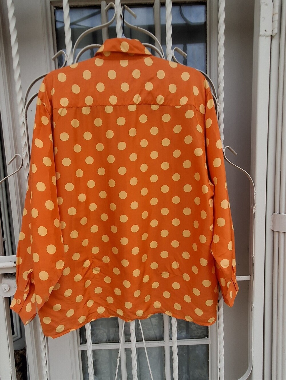 NAF NAF Paris Silk Orange with Beige Polka-Dots Button-Up Blouse Size X-Large - Picture 4 of 16